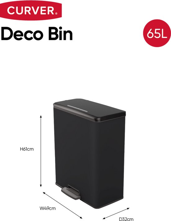 Prullenbak Curver Decobin - 65L - Rectangulaire - Zwart