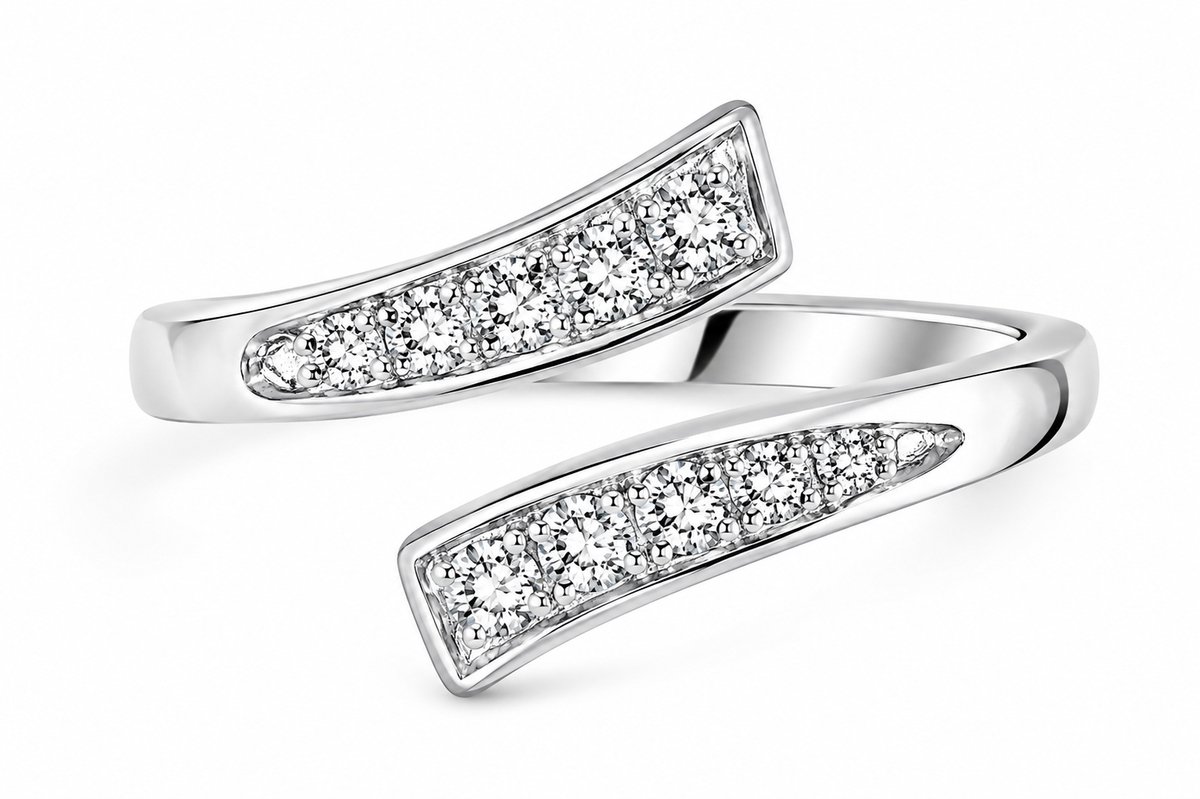 Matthew Studio® Luxe Dames Ring 925 Zilver – Dubbele Band met Zirkonia Steentjes – Verstelbaar – Inclusief Cadeauverpakking
