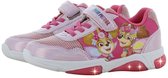 Roze Paw Patrol sneakers met klittenband, veters, afbeeldingen van Skye en Liberty en lichtjes in de zool.
