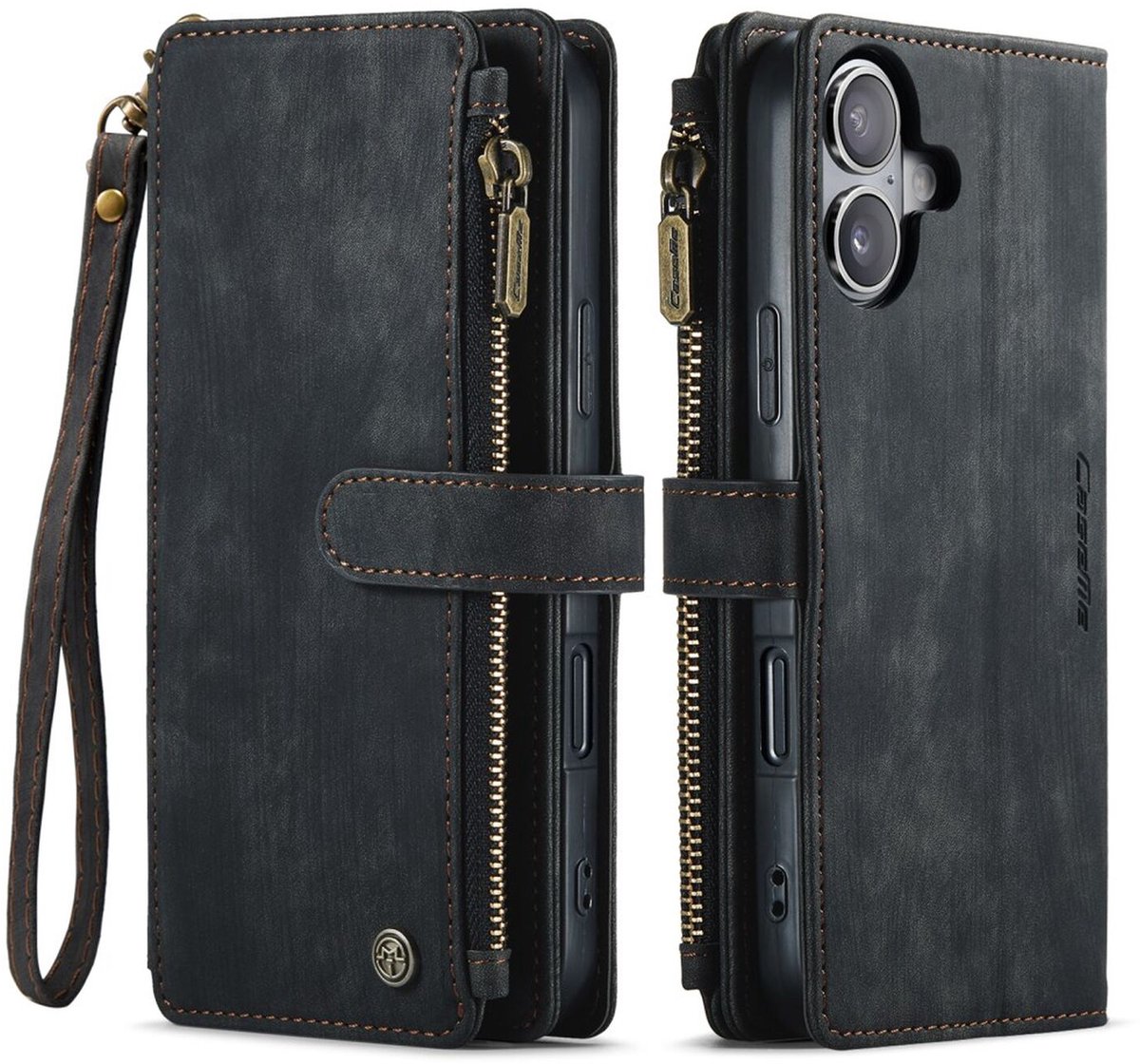 CaseMe C30 Hoesje Geschikt voor Apple iPhone 17 | Wallet Zipper Book Case met Pasjeshouder | Beschermhoes met Portemonnee | Zwart