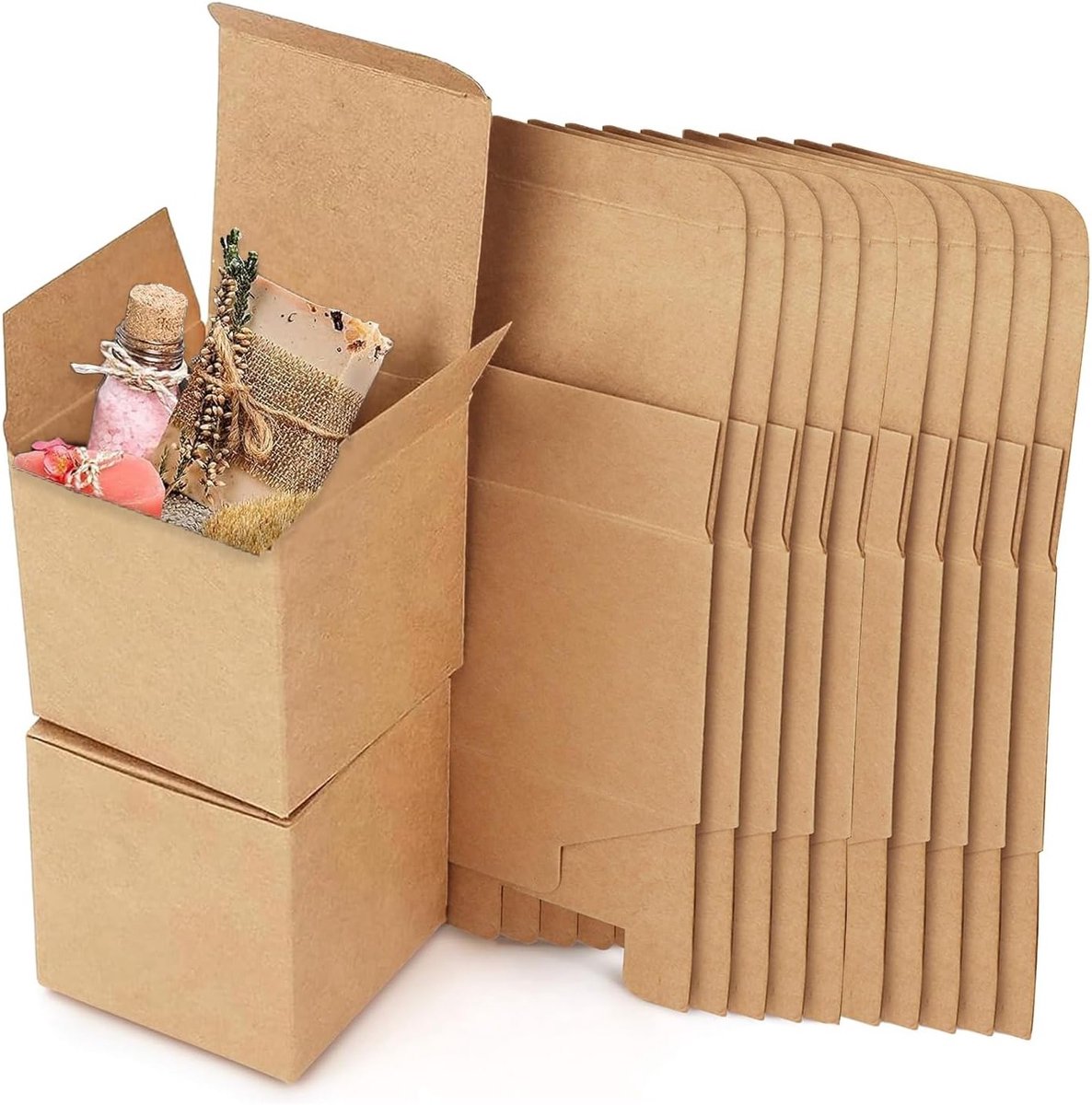 25 Stuks Kraft Papieren Cadeau Dozen 10 x 10 x 10 cm, Vierkante Dozen met Deksel voor Feestjes, Verjaardagen en Cadeaus, Bruin