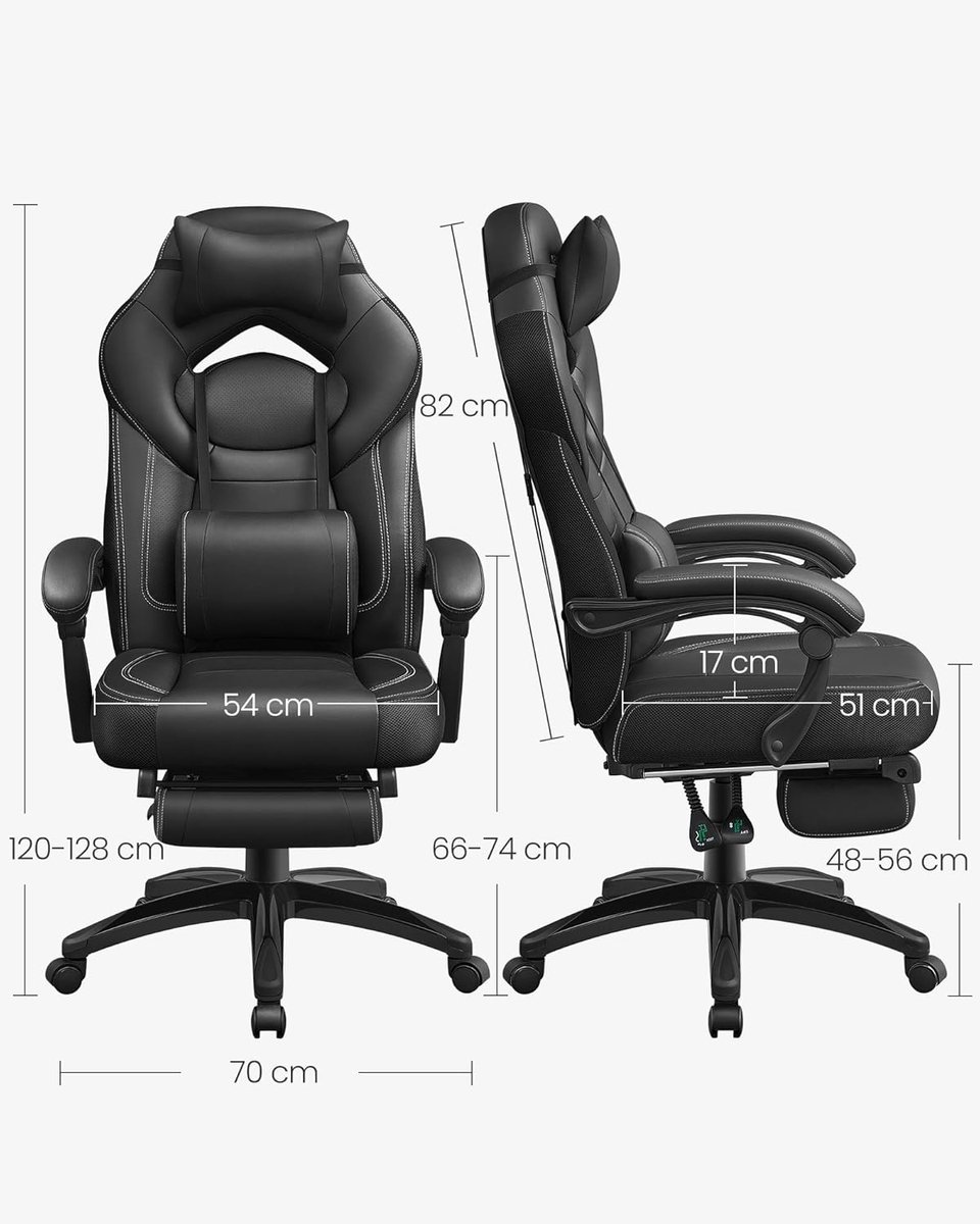 Conway Living® | Bureaustoel Ergonomisch met Verstelbare | Gaming Stoel | Rugleuning 90–135° | Kunstleer | Hoofd- & Lendekussen | Uitschuifbare Voetensteun | Ademend PU | Zwart – foto 5