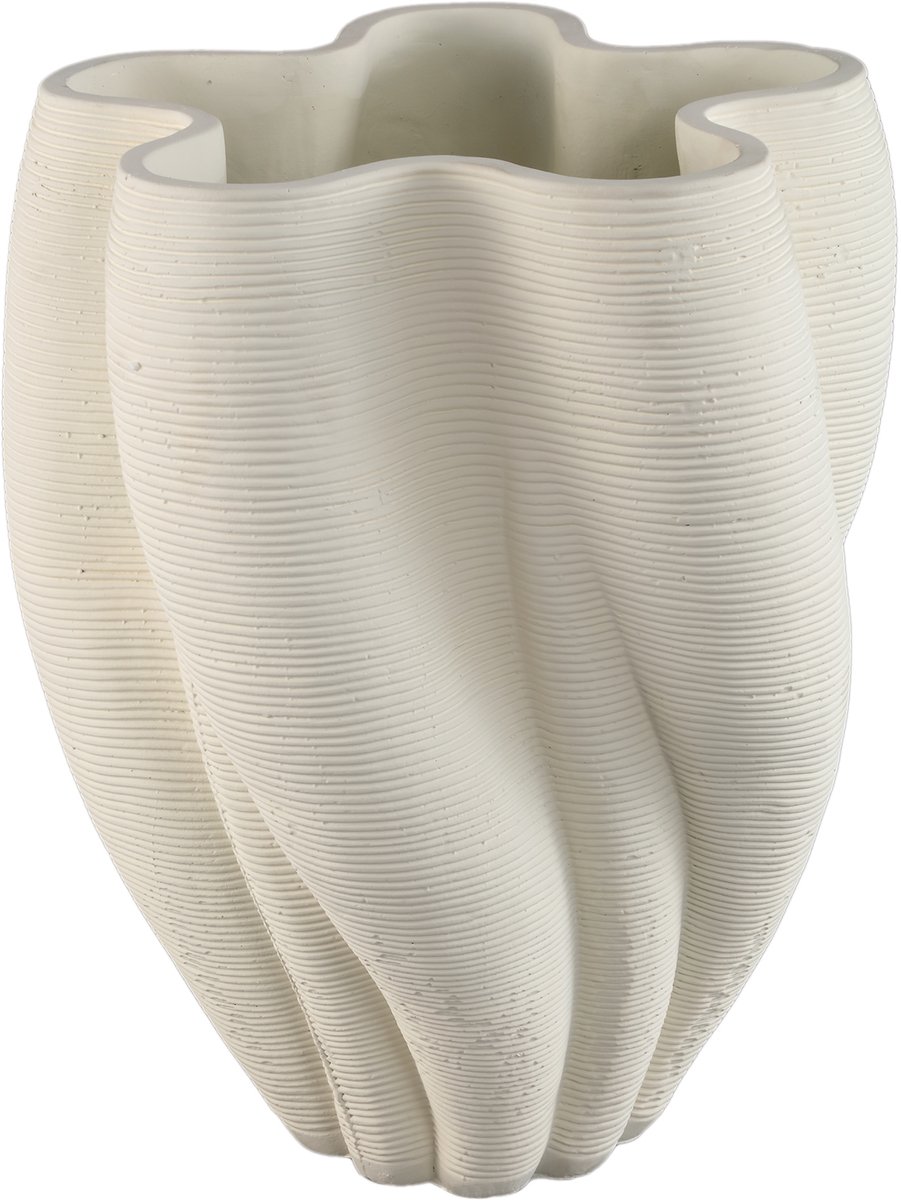 PTMD Hastin White Cement Wavy Ribbed Vase 3D Look