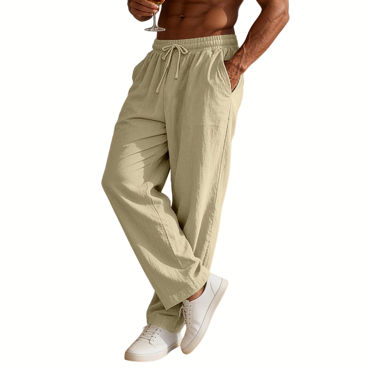 Currero Linnen Broek Heren - Zomerbroek - Volwassenen - Lange Broek - Pantalon - Strandbroek - Zomer - Ibiza Stijl - Abrikoos XL