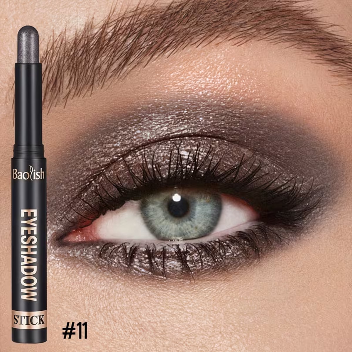 Oogschaduw Stick Donkergrijs – Langhoudende Metallic Oogschaduw met Intense Shimmer Finish – Waterproof Eyeshadow Stick