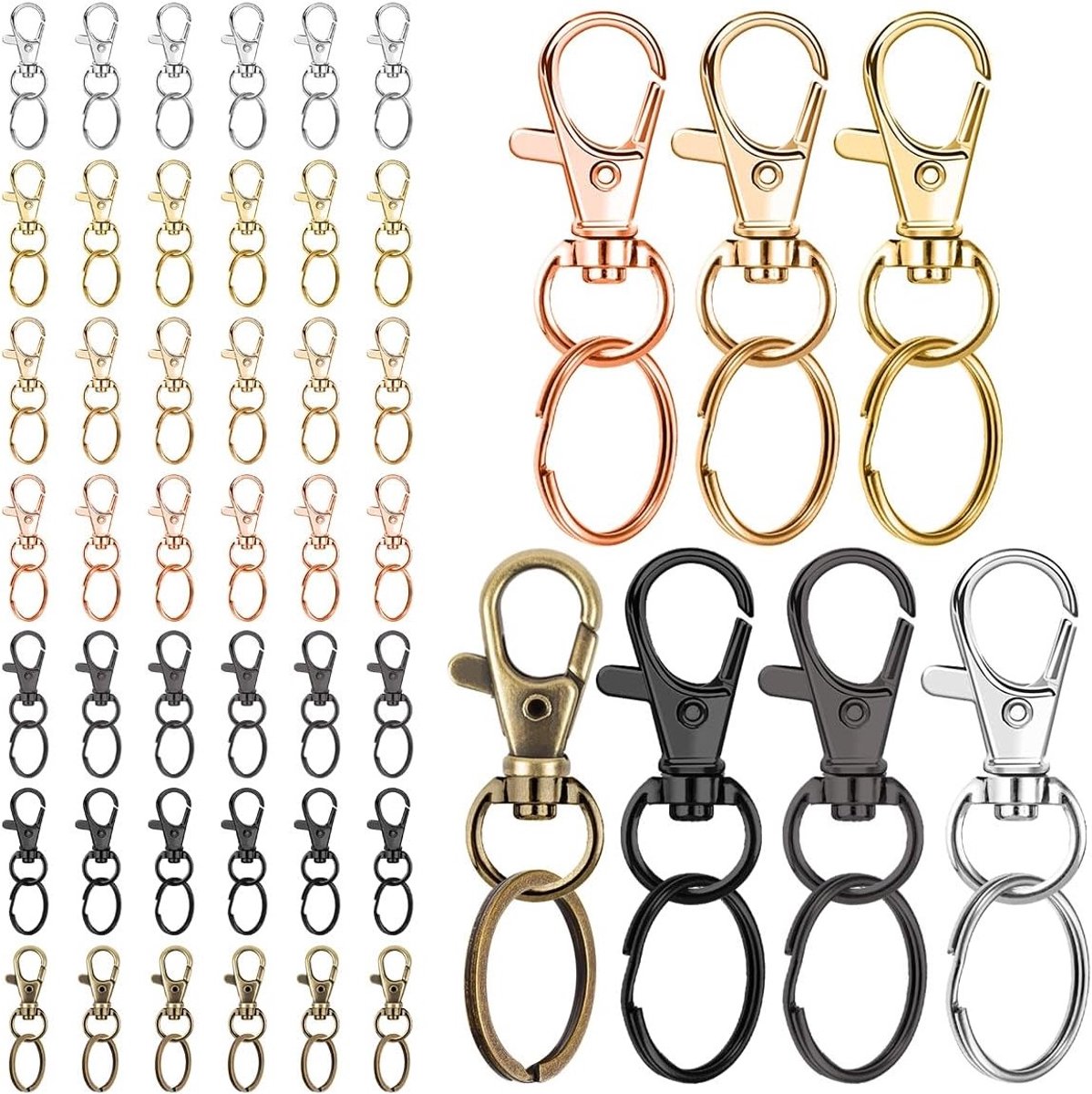Kleine metalen karabijnhaak set van 100 stuks voor sleutelhangers, DIY accessoires en bevestigingshaken