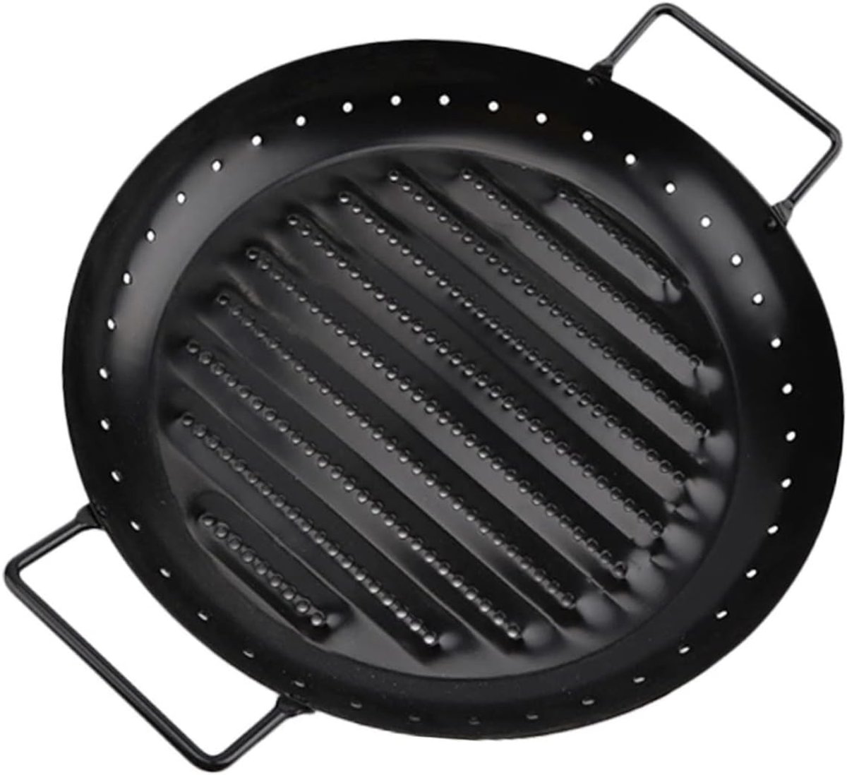 Grillplaat Koolstofstaal - Bakplaat Roosterpan - Outdoor Barbecue - Dubbele Handgrepen - 38x30.5x4 cm - Zwart
