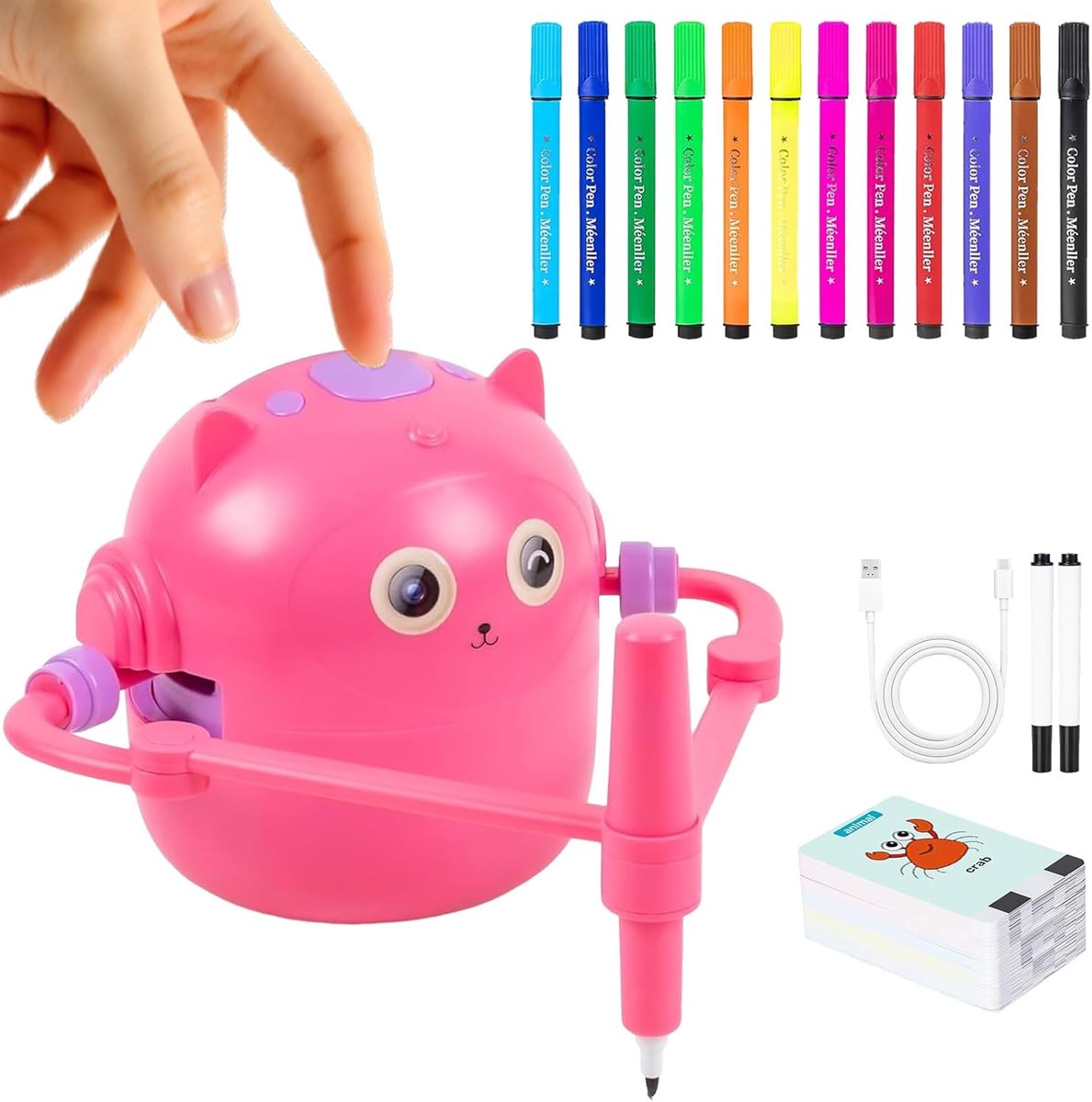 Tekenen Robot - Intelligente Tekenmachine - Creatief Leren - Spraakgestuurde Lessen - 11 x 11 x 125 cm - Roze