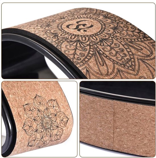 Yoga Wiel - Rugstrekker Balans - Diepe Stretch - Antislip Ontwerp - 39x20.5 cm - Zwart Mandalas — afbeelding 3