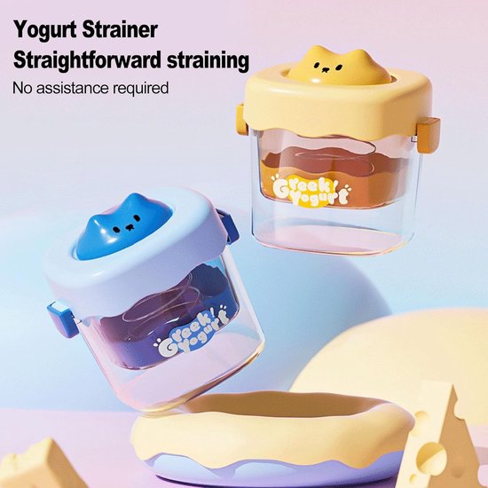 Yoghurtzeef - Wei Afscheider - Griekse Yoghurt Maken - Fijne Mesh Filtratie - 16 x 16 x 15 cm - Lichtblauw — afbeelding 3