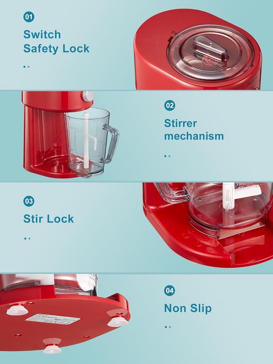 Slush IJsmaker - 3 Standen - RVS Messen - Automatische Roerder - BPA-Vrij - Grof & Fijn Ijs - Veiligheidssluiting - Rood — afbeelding 5
