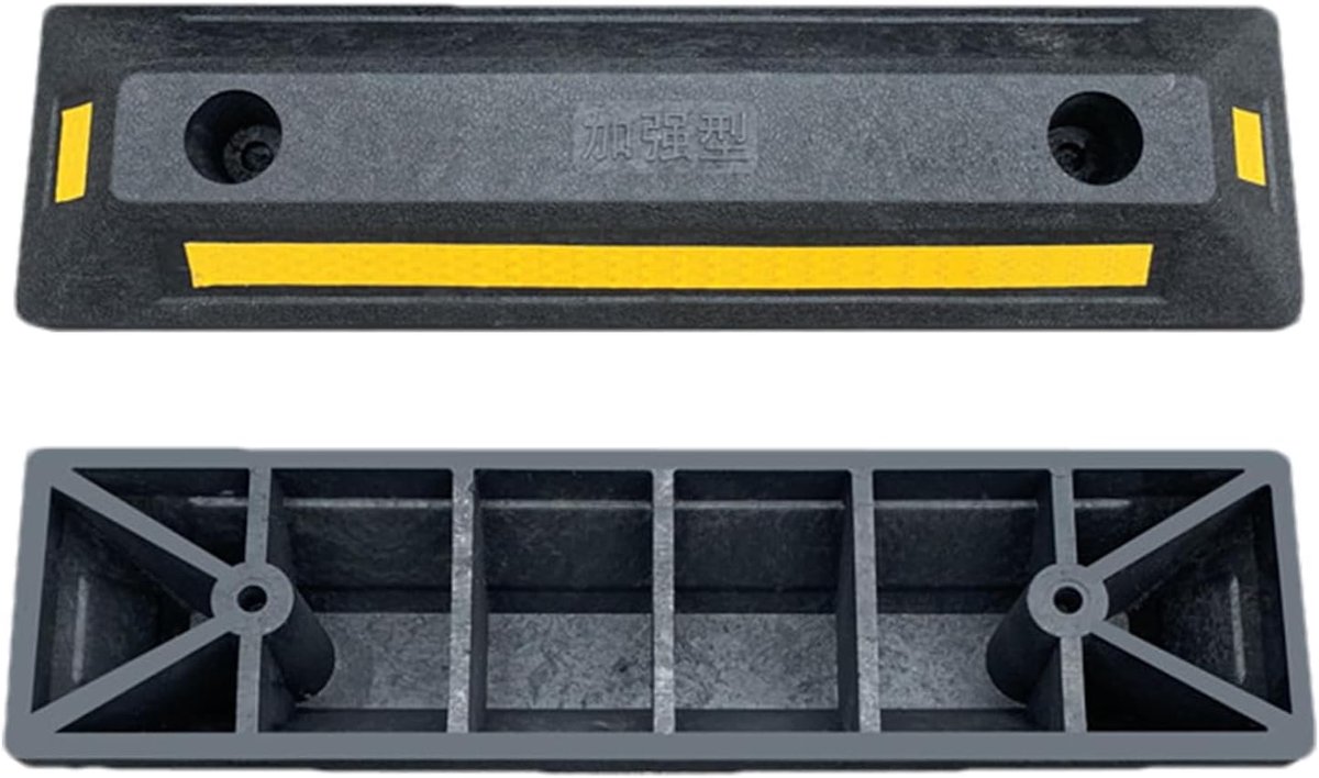 Robuuste wielstopper - Parkeerbandenblok rubber - Veilig parkeren - Hoge sterkte materiaal - 55 x 17 x 13 cm - Zwart
