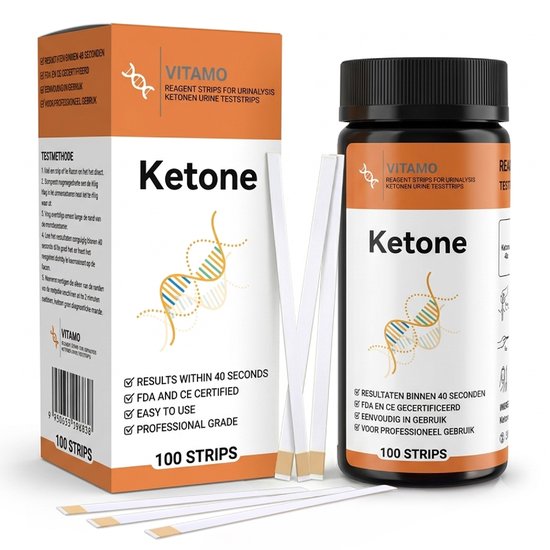 VITAMO Ketose Teststrips - Ketonentest - Afvallen - Ketosis - Ketone Test Strips- Thuistest - 100 stuks/ strips