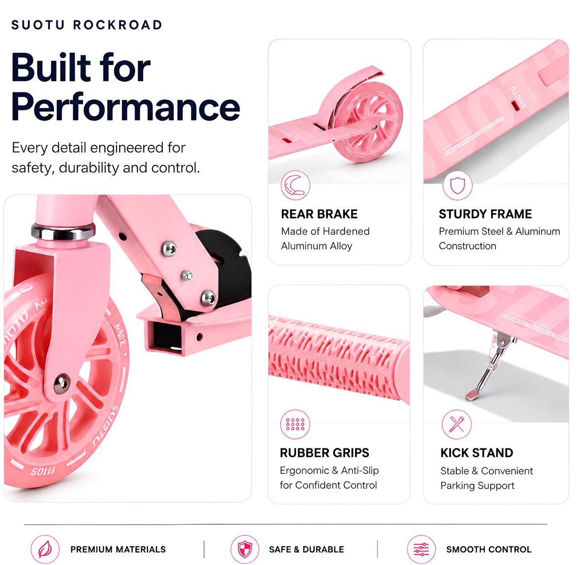 Suotu Kinderstep - 145mm Lichtgevende Wielen - Step - Speelgoed Jongens/Meisjes - Max stuurhoogte: 85 cm - Aluminium - Roze — afbeelding 3