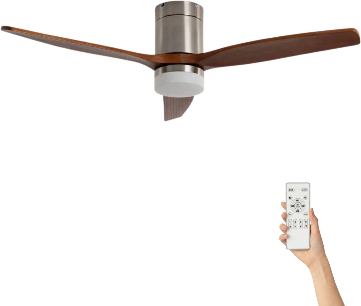 Fantiluxe - Filip - Plafondventilator met verlichting - Zilver - Ø132cm - Afstandsbediening - Met lamp - Plafond ventilator - Slaapkamer