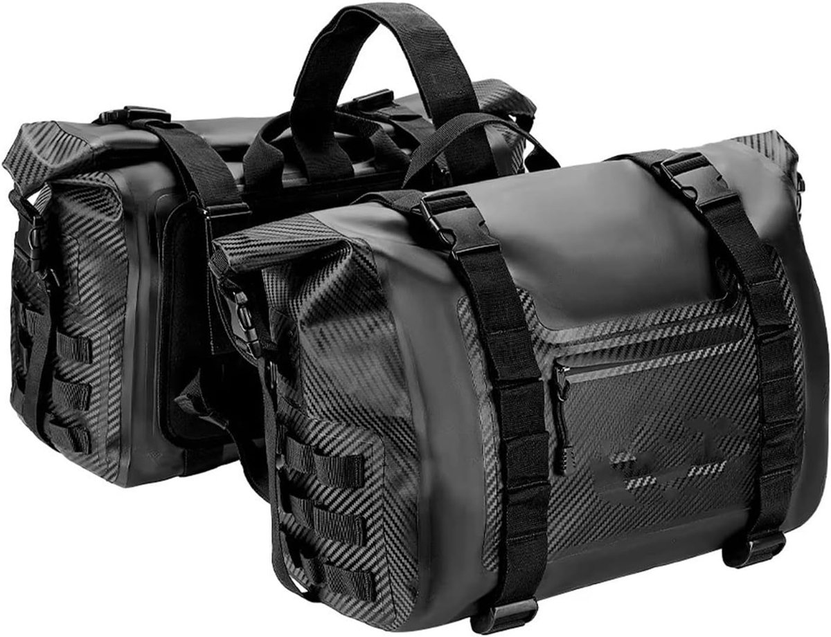 Motorfiets Zadeltassen - Zij Fietstassen - Motor Reizen - Waterdicht PVC Materiaal - 2x 25L - Zwart