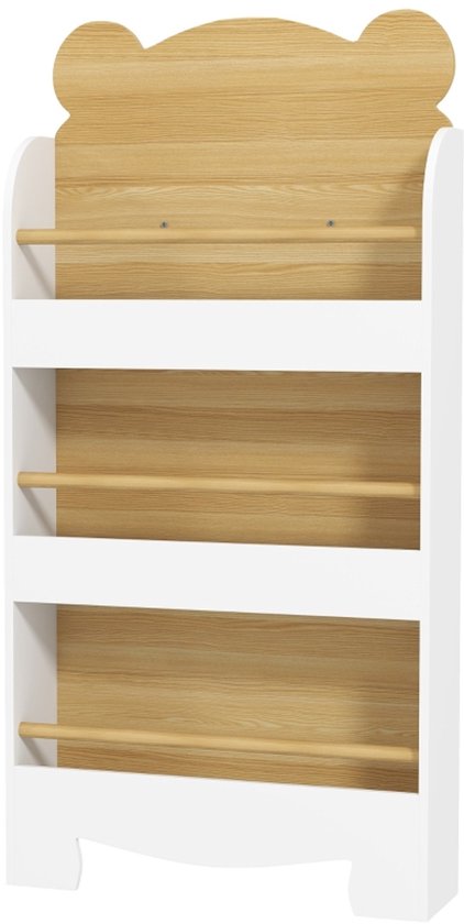 Foto: Opbergkast 55x15x110cm kinder boekenplank natuur hout wit opberg systeem 3 planken speelgoedboek rek kinderkamer speelkamer