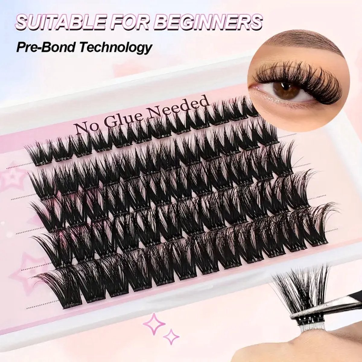 @ Lu’s Today® – Basic Beauty Essentials – Nepwimpers - Wimperkit – 60 Zelfklevende Wimperclusters – 8-16mm D Krul, Hypoallergeen – Inclusief Applicatietool