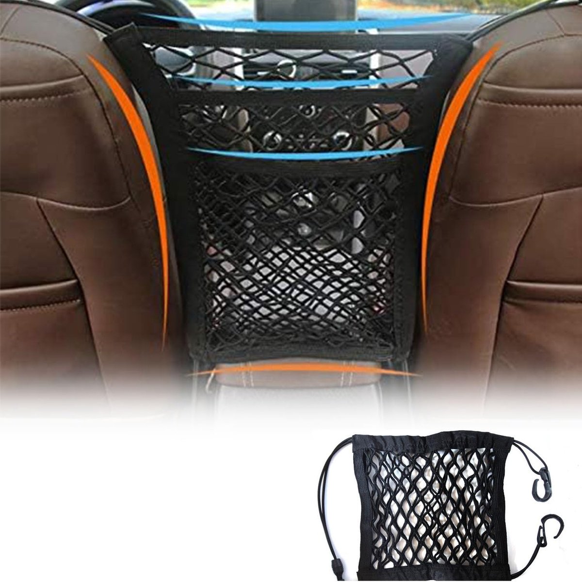 Auto Opbergnet - Auto Organizer - Auto Interieur - Drielagen Ontwerp - Universeel - Zwart