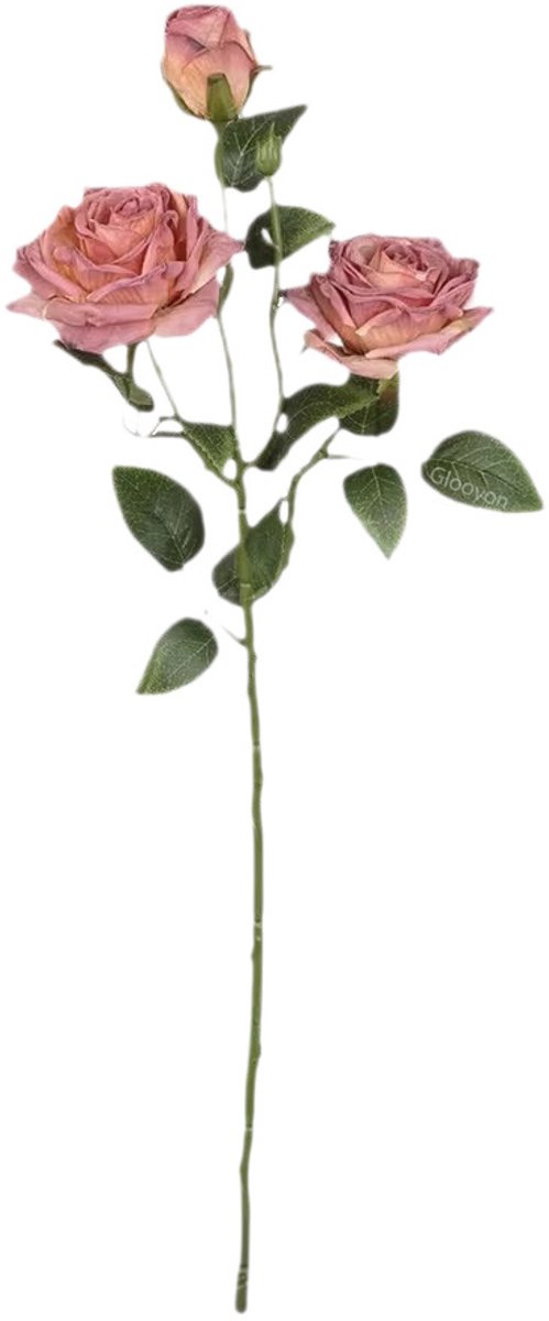 Gloovon® - Zijden Kunstrozen - Gebrande Randen - 55cm - 3 Koppen per steel - Vintage Decoratie - Oud-roze