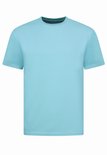 Turquoise T-shirt met wafelpatroon en korte mouwen.