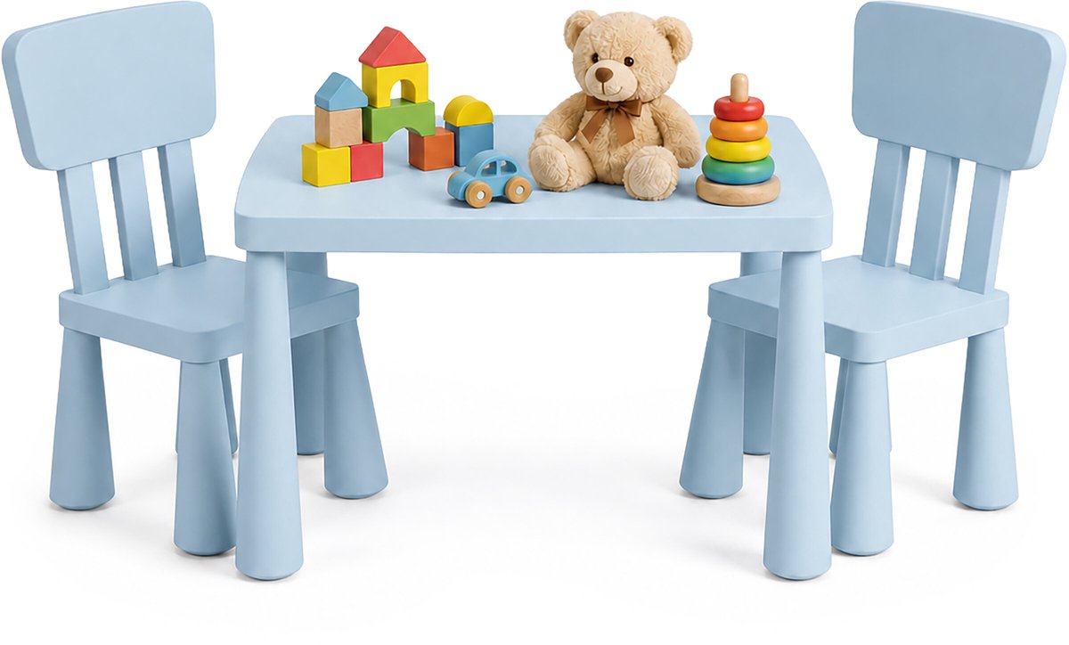 Kindertafel met 2 stoeltjes - kunststof - blauw
