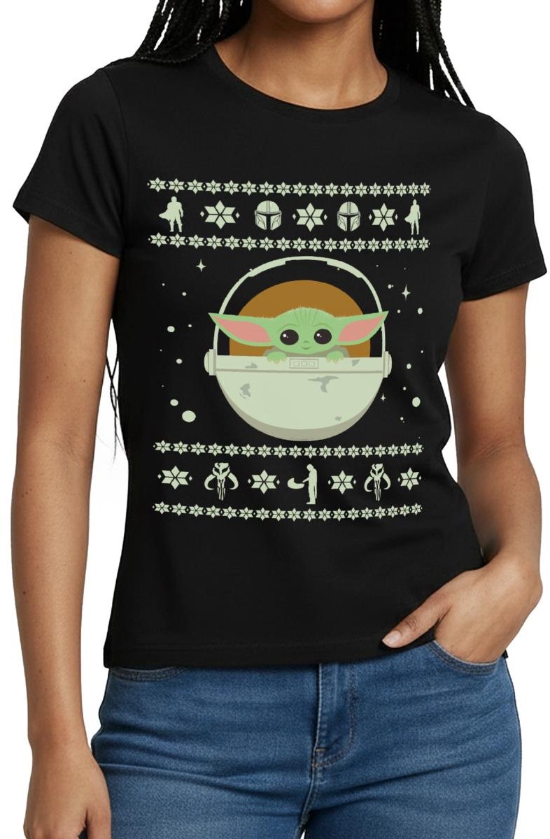 Star Wars Mandalorian Baby Yoda Lelijk Kerst T-Shirt Dames