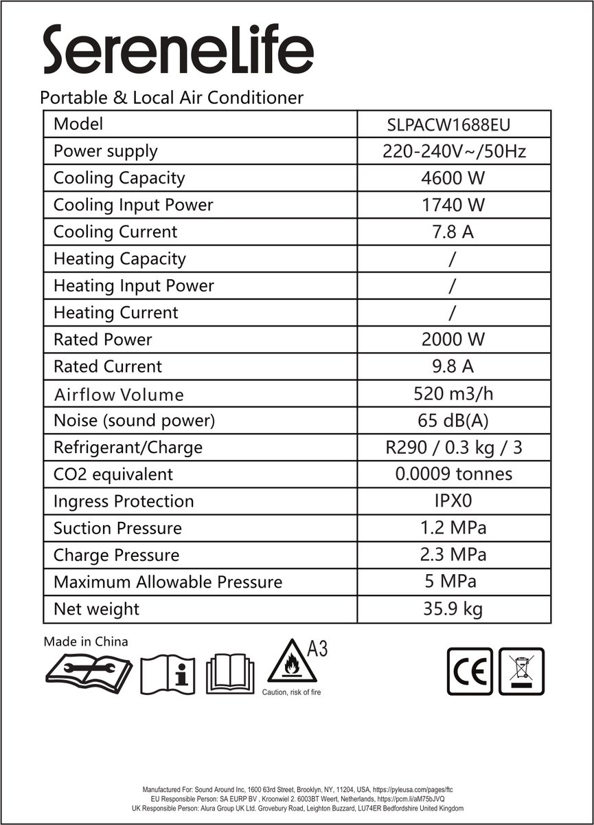SereneLife Mobiele Airco - 16000 BTU - Air Conditioner met WiFi - 3-in-1 Koelen, Ventilator en Ontvochtiger - Mobiele Airco voor Slaapkamer thumbnail 2
