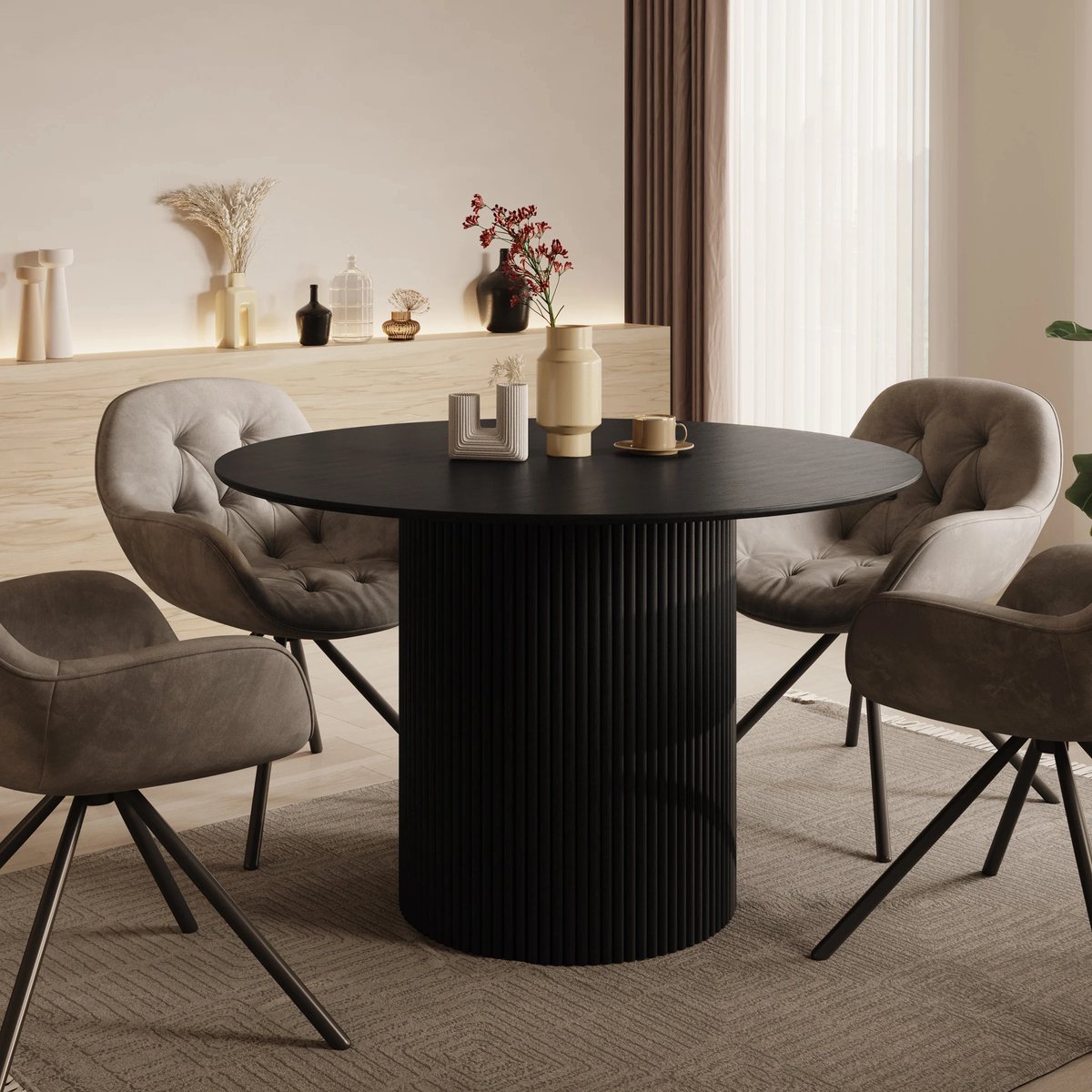 Meubella - Modena - Eetkamertafel - Zwart - 120x120x76 cm