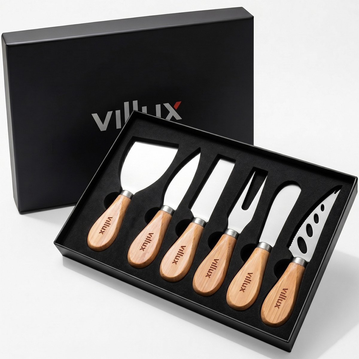 Villux Kaasmessen Set - Kaasmesjes - Kaasmessenset Borrelplank - Botermesjes - Tapas Mesjes - Tapas Set - Tapas Servies Bamboe - Inclusief eBook - Roestvrij Staal