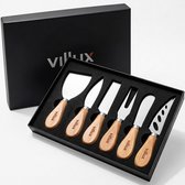 Villux Kaasmessen Set - Kaasmesjes - Kaasmessenset Borrelplank - Botermesjes - Tapas Mesjes - Tapas Set - Tapas Servies Bamboe - Inclusief eBook - Roestvrij Staal