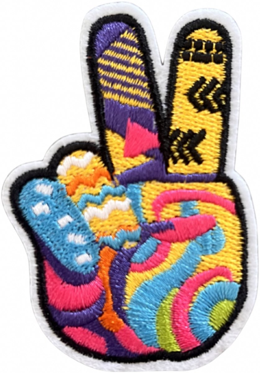 Peace hand retro - Strijk Embleem - Opstrijkbare geborduurde patch - Kleding Patch - Versiering Voor Kleding - Iron On - Doe-het-zelf-accessoires - Naai op geborduurde applicatie