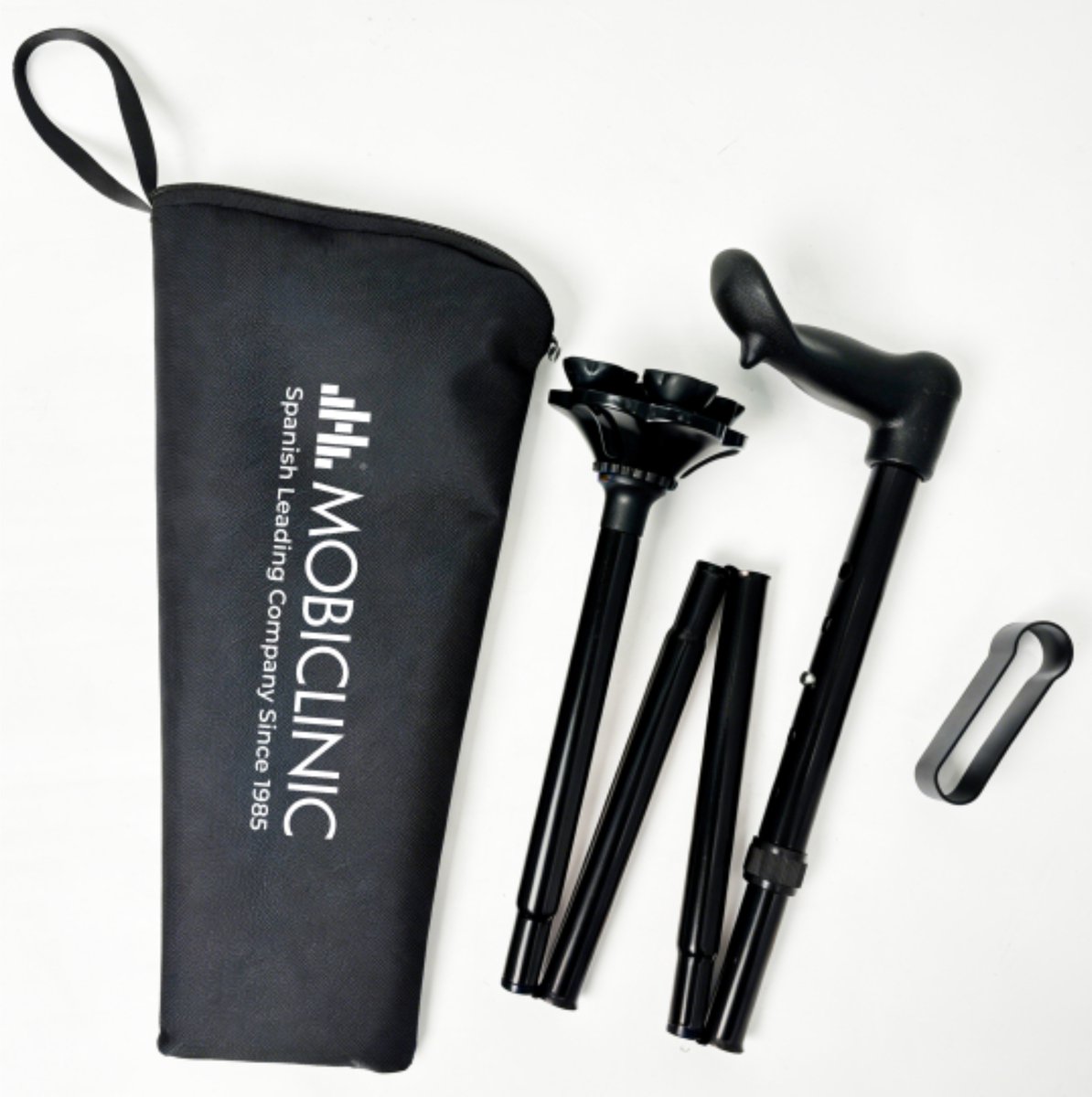 Mobiclinic FlexGo - Opvouwbare wandelstok / kruk - RECHTS - Zwart - Met ergonomische handgreep en punt