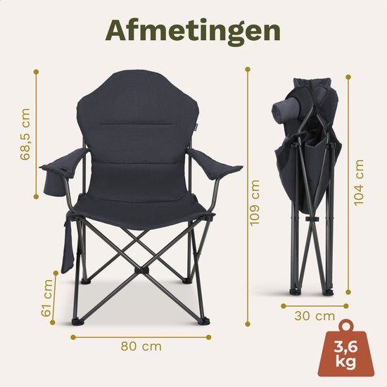 TRVLMORE Campingstoel - Opvouwbaar - 160KG Draagvermogen - Incl. Draagtas - Klapstoel - Visstoel - Kampeerstoel - Vouwstoel - Grijs van Merkloos — afbeelding 5