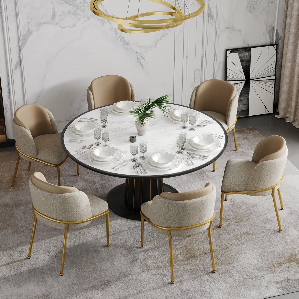 MEUNIQ 6-delige eetkamerstoelenset in beige en kaki, normale eetkamerstoelen met schuine vierpoot, verstelbare antislipvoeten en zachte zitting voor eetkamer en open ruimte
