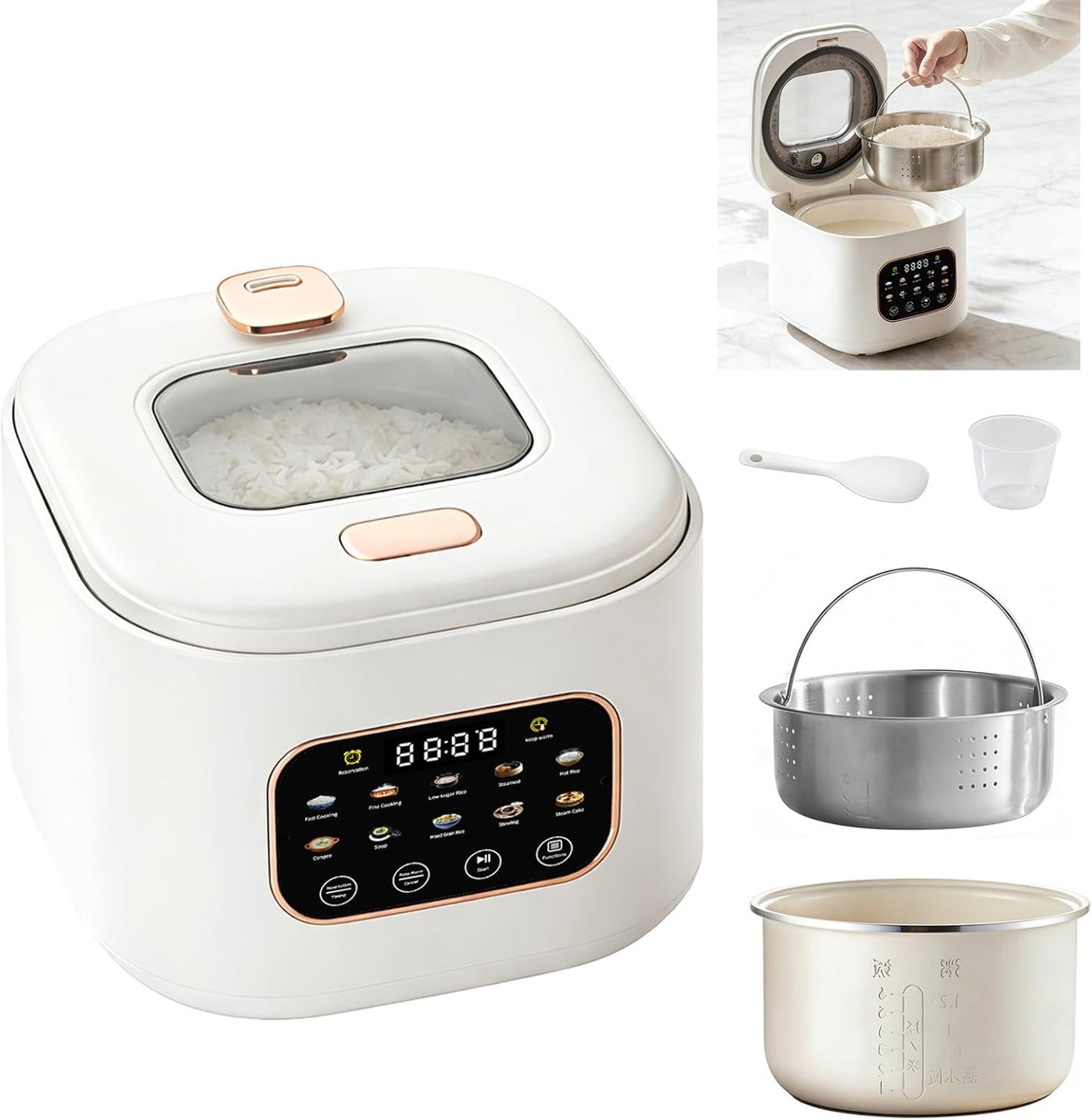 SnelShoppen - 3L Rijstkoker met Kijkvenster - Low Sugar Rijstkoker voor Gezond Koken - Ideaal voor Keuken, Feest, Camping - Hoogwaardige RVS Afwerking