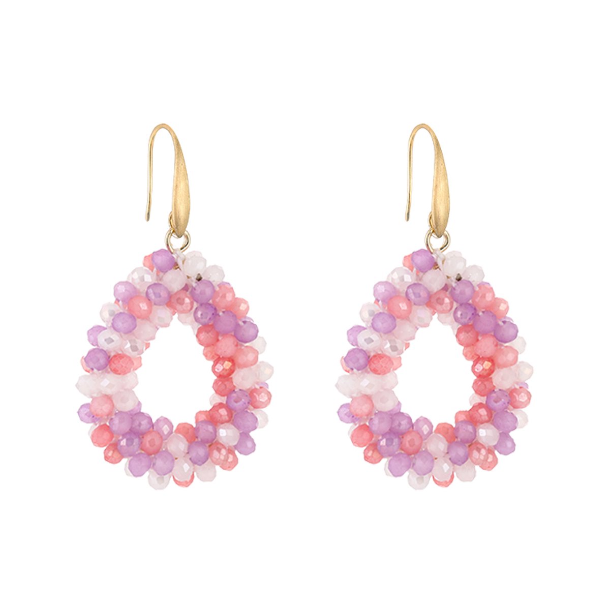 Crystal Bead Teardrop Drop Earrings – Luxe Kristal Druppel Oorbellen – RVS - Lila mix