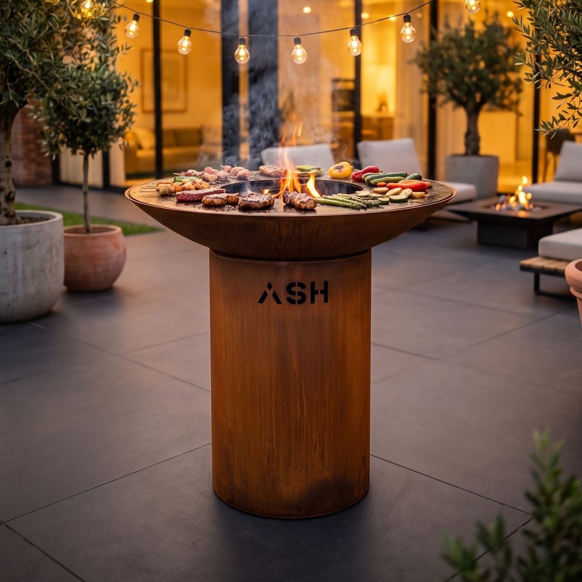 ASH - Element - Cortenstaal - Plancha barbecue en vuurplaats - Stijlvol design - Buitenkoken - Plancha BBQ - Roest