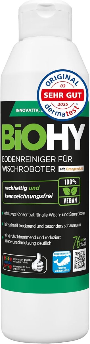 SnelShoppen - BiOHY Vloerreiniger voor Alle Mop Robots met Sinaasappelgeur (250 ml) - Cleaning Agent Concentrate, Laag Schuim, Streeploos, Voor Alle D