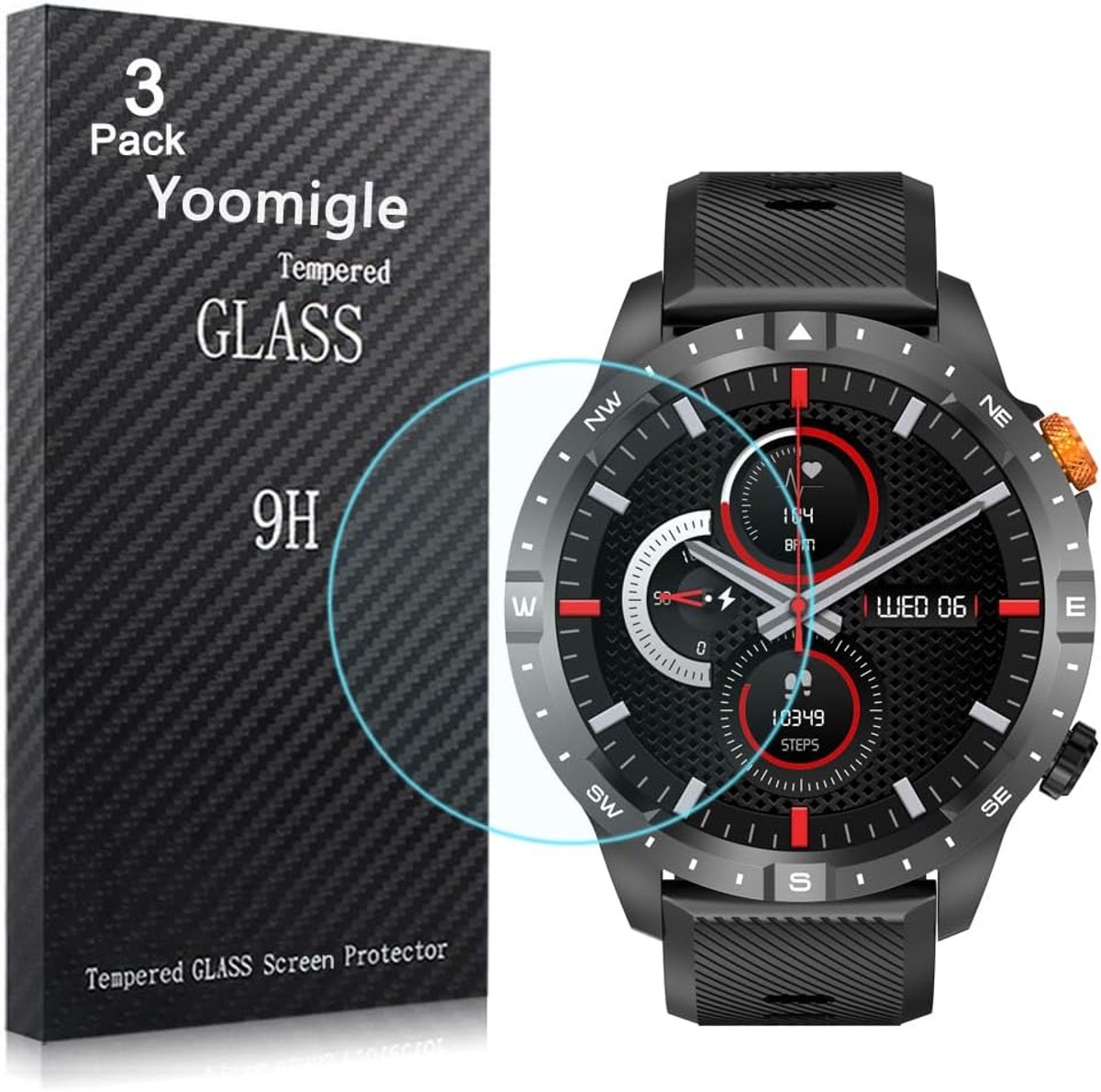 SnelShoppen - 3 Pack Tempered Glass Screen Protector voor 1.43 Inch Smartwatch - Anti-Scratch, Compatibel met NAIXUES AK57 en BANLVS A-57-K - Bescherm