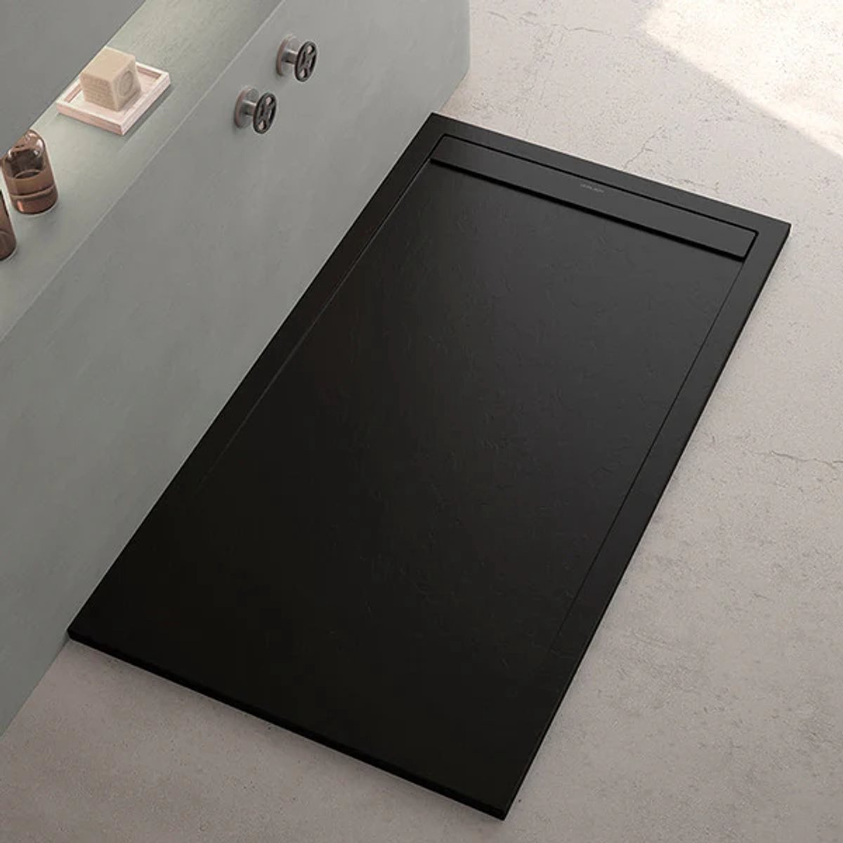 ILYA SMART Douchebak Composiet 160x90 cm - Mat zwart - Extra Plat 3 cm - Antislip - Incl. Sifon