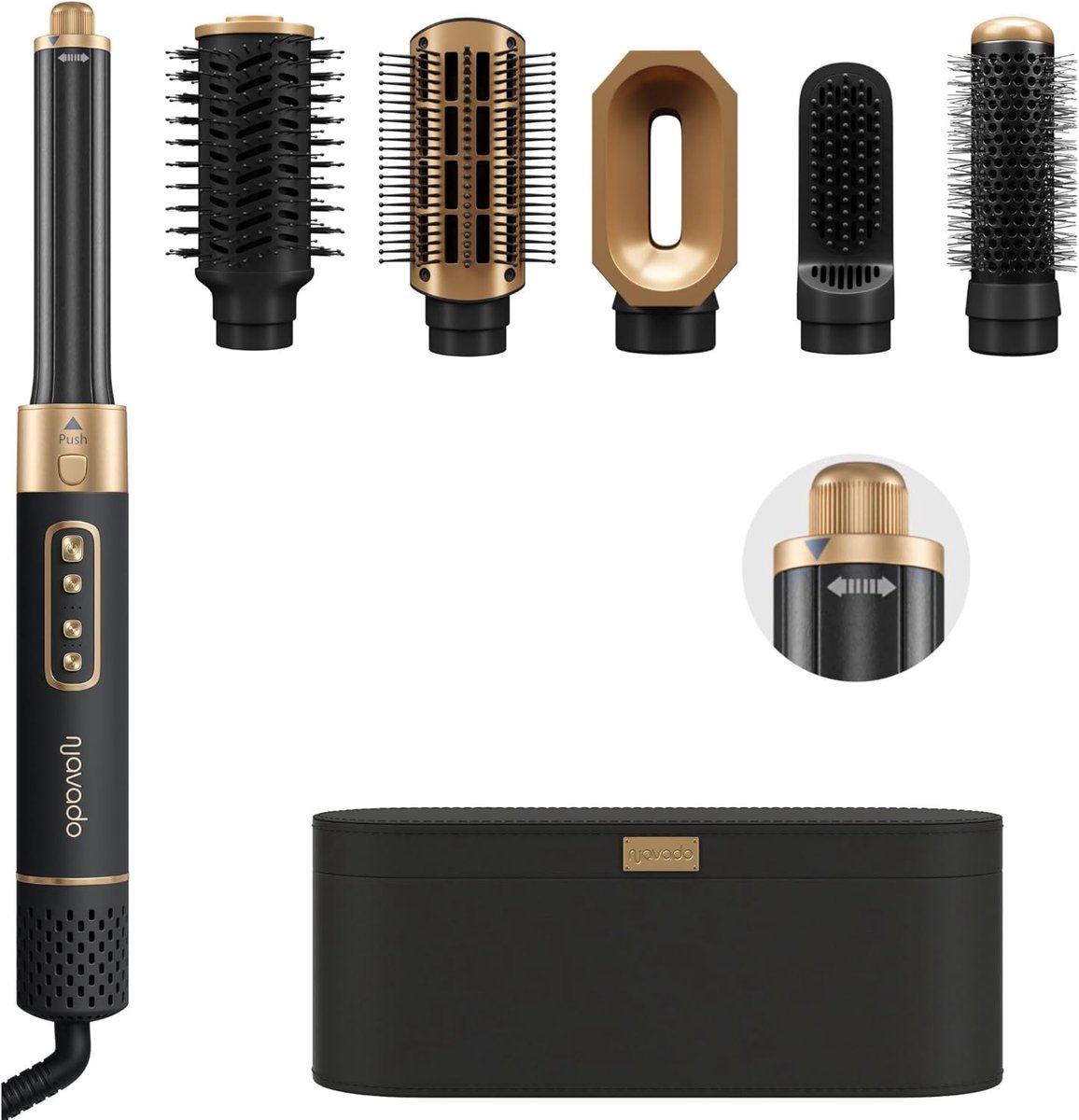 SnelShoppen - Airstyler Pro 6 in 1 Haar Föhn Borstel Set, Multifunctionele Haarstyler, 1400 Watt, Zwart, Voor Krullen, Steilen en Volume, Professionel