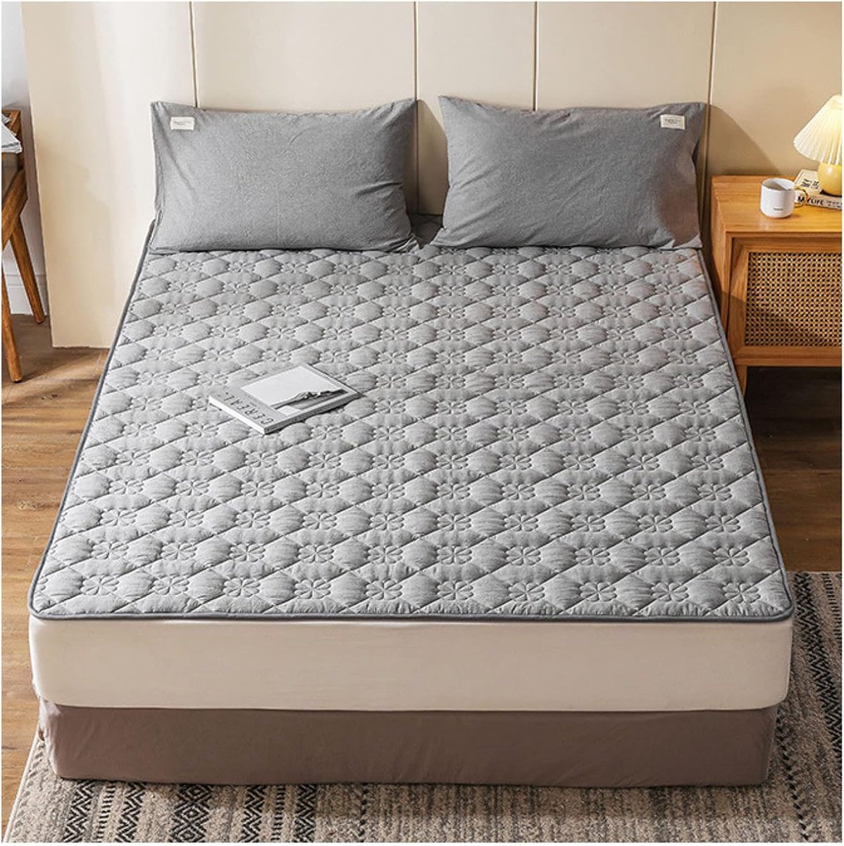 SnelShoppen - Comfortabele Matras Topper 100x200cm - Ademend en Wasbaar - Zachte Quilted Matrassenbeschermer - Grijs - Perfect voor Slaapkamer, Campin