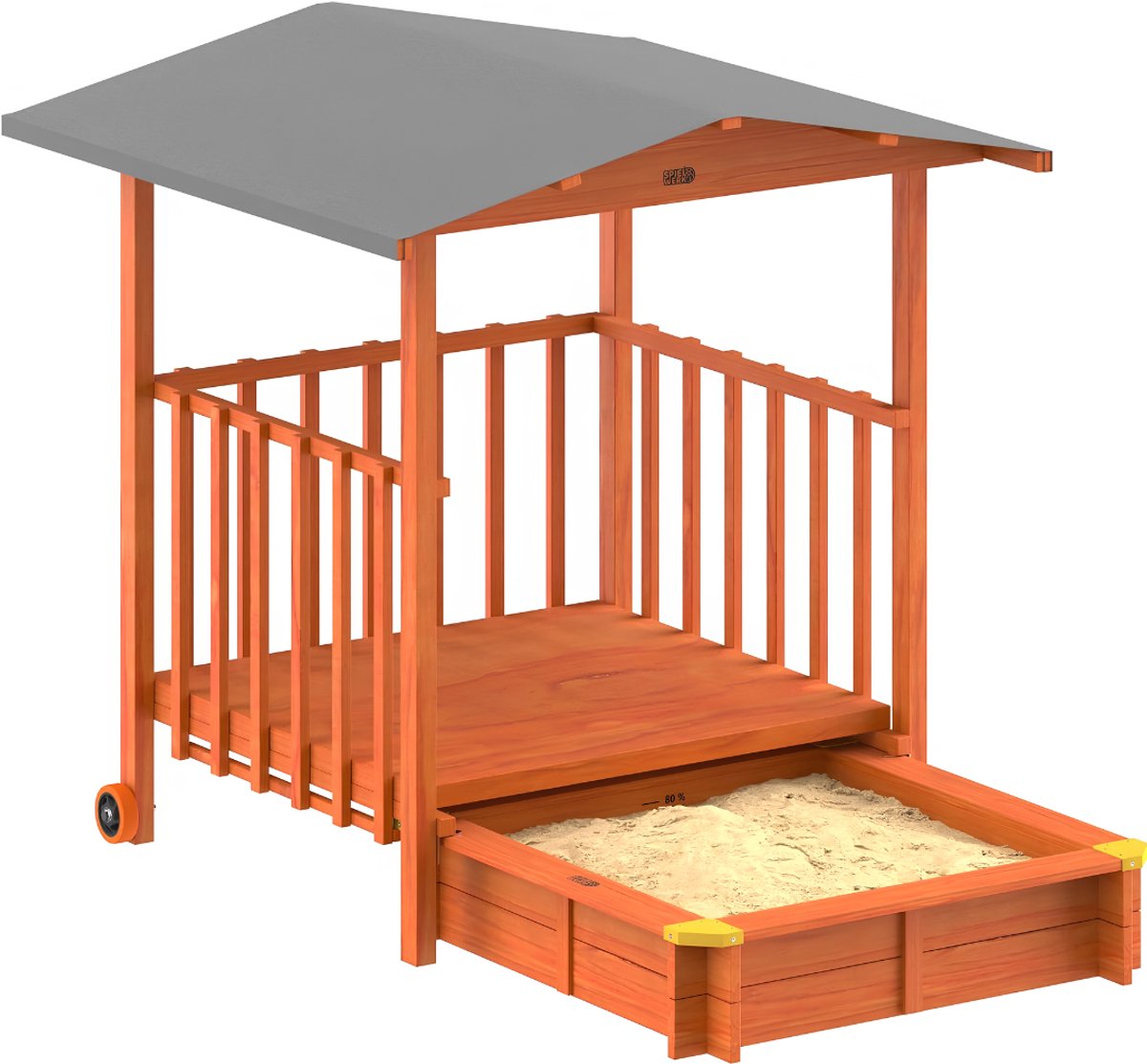 VALI® Speelhuisje - Zandbak en Speelhuisje – Voor Peuters Houten Speelhuisje - Bruin - 143cm x 130cm x 130cm