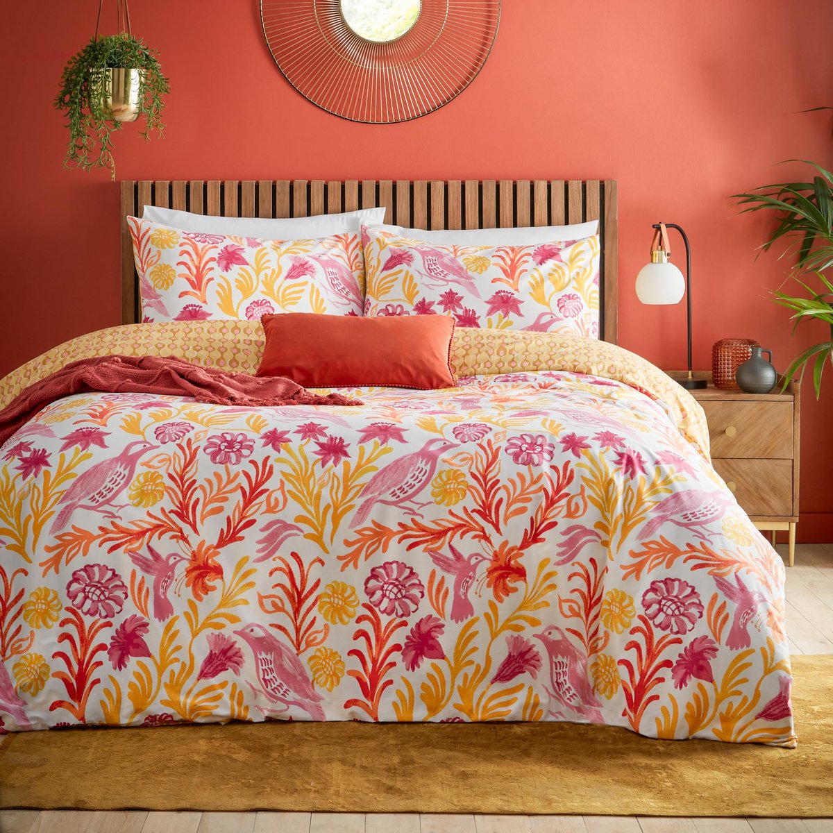 SnelShoppen - Alentejo Bloemen Vogel Dekbedovertrek Set - Katoen, 2-persoons, Kleurrijk, Luxe Bloemdesign voor Slaapkamer, Modern, Comfortabel, Geschi