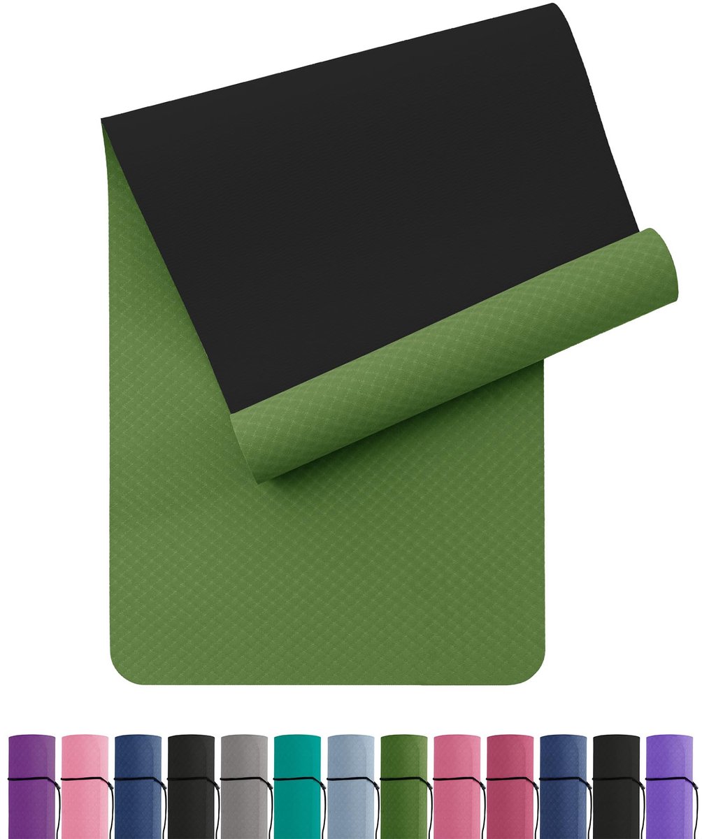 SnelShoppen - Yogamat Antislip en Milieuvriendelijke TPE Sportmat met Draagriem - Gymnastiekmat voor Pilates en Workout Fitnessmat 183x61x0,6 cm Blauw