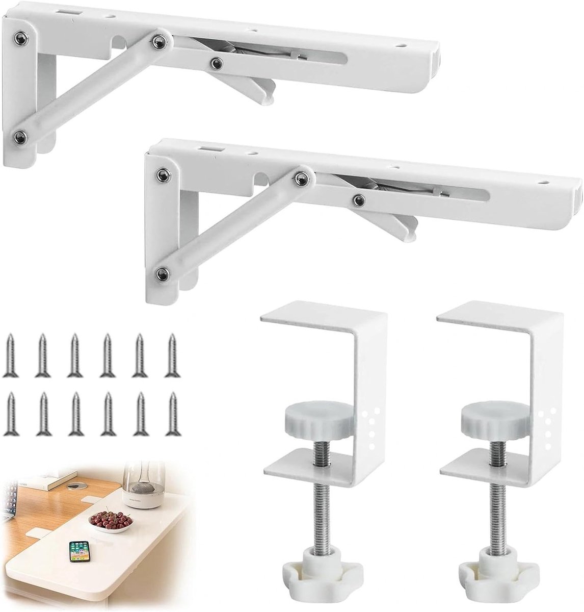 Verstelbare Keyboard Stand - Desk Extension Plate zonder Boren - Opvouwbare Hinge voor Console - Wit (20cm) - Ideaal voor Thuiswerk en Muziekgebruik