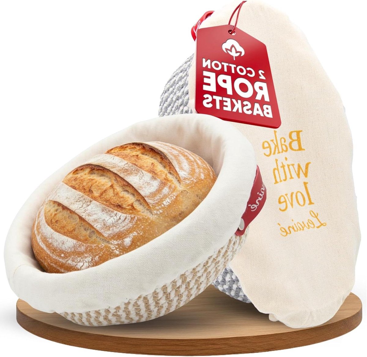 Brood Rijs Set - Zuurdesem Mand - Ambachtelijk Brood Maken - Katoen Splintervrij - Ovaal Rond - Natuurlijk