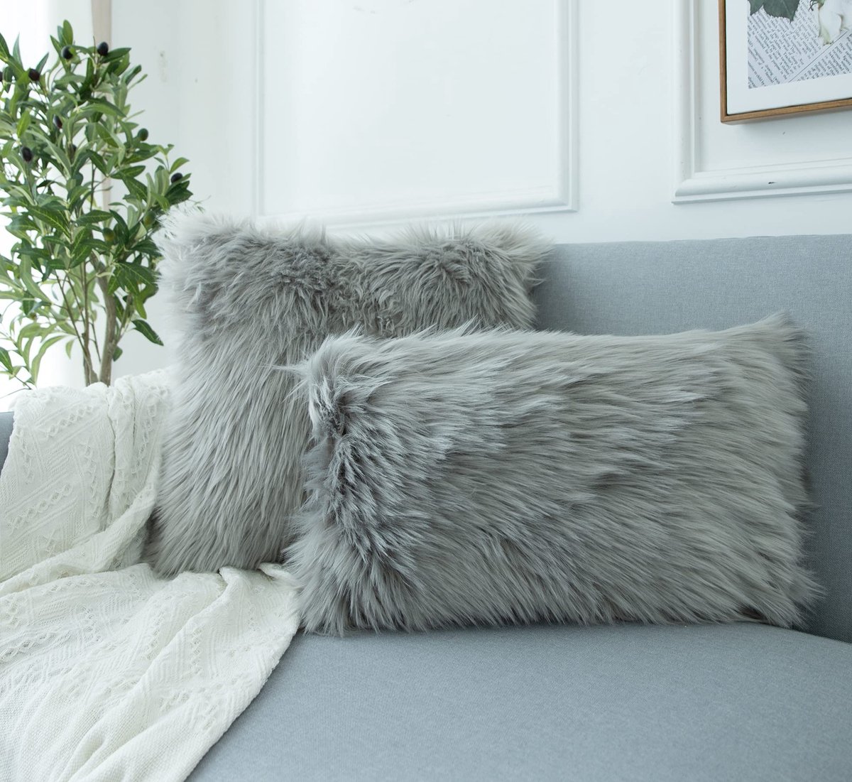 SnelShoppen - Luxe Imitatiebont Kussenhoes 45x45 cm - Zachte Pluche Sierkussenhoes voor Bank en Slaapbank - Grijs - Decoratieve Kussensloop voor Woonk
