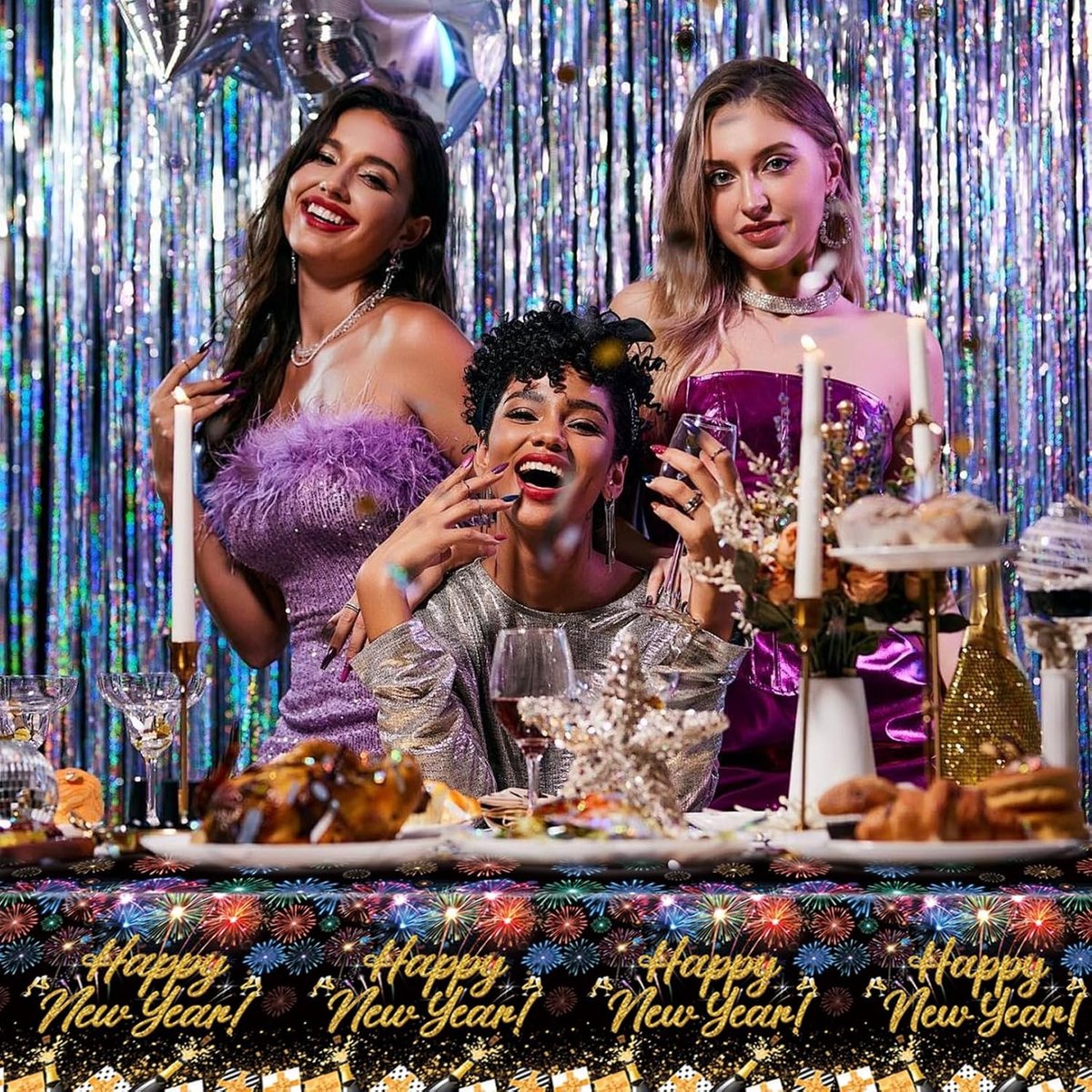 Feestelijke Tafellaken voor Oud en Nieuw 2026, Zwart-Gouden Tafeldecoratie, Wegwerp Tafelkleed, Vuurwerk Thema, Feestversiering en Tafeldecoratie voor een Gelukkige Jaarwisseling